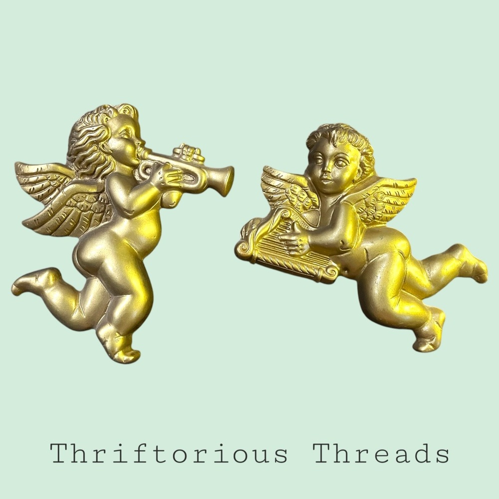 Vintage Set Gold Cherub Wall Hangings